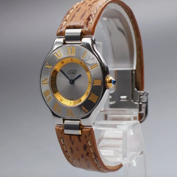 Cartier 30mm Unisex Brown Strap Watch w/ Red Cartier Box - Picture 1 of 7